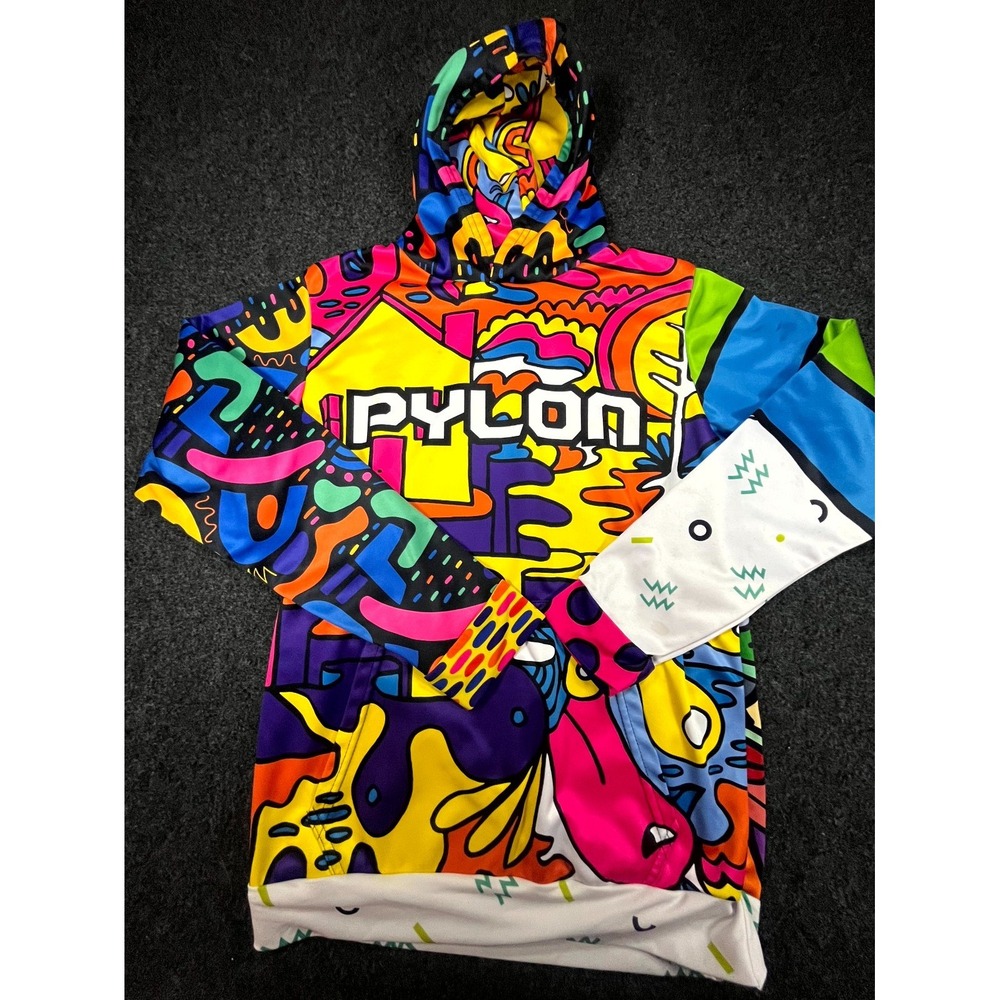 Pylon Hoodie Mens Medium Multicolor Fleece All Over Print Streetwear Pullover